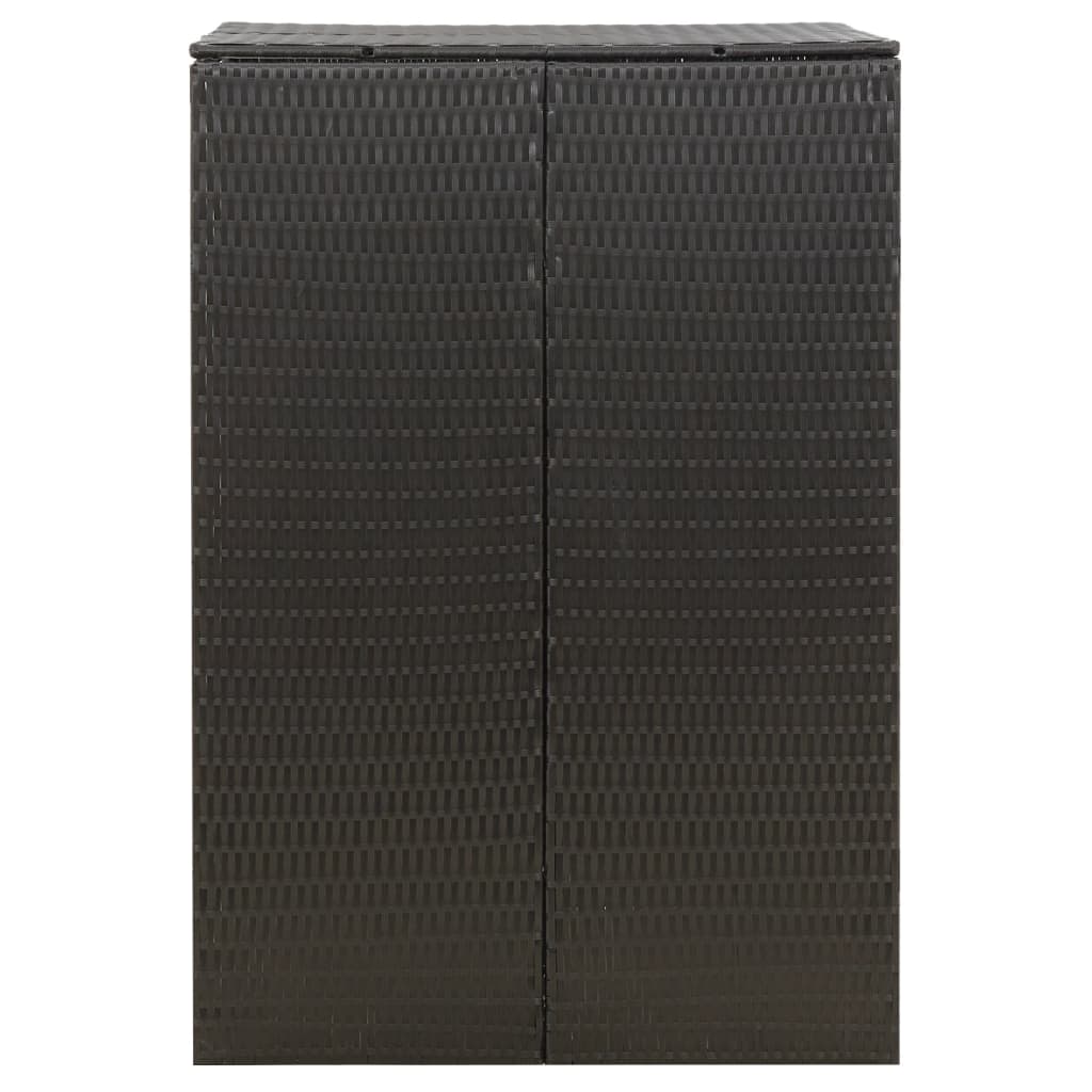 Black poly rattan single wheelie bin shed with textured doors and liftable lid.