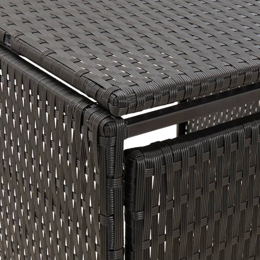Black poly rattan single wheelie bin shed with liftable lid and locking front doors.