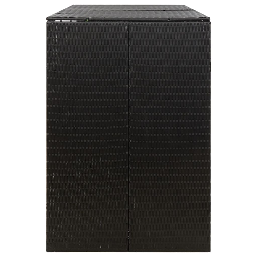 Black poly rattan triple wheelie bin shed with double doors, 81.5x31.5x46.1 cm.