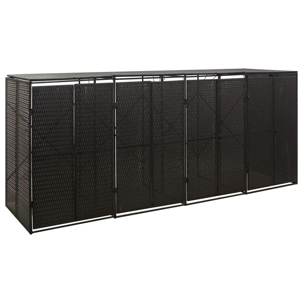 Quadruple Wheelie Bin Shed Black 107.9x31.5x46.1 Poly Rattan