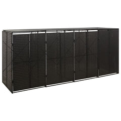 Quadruple Wheelie Bin Shed Black 107.9x31.5x46.1 Poly Rattan