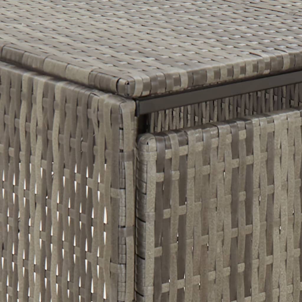 Gray poly rattan single wheelie bin shed with lift-up lid and lockable doors.