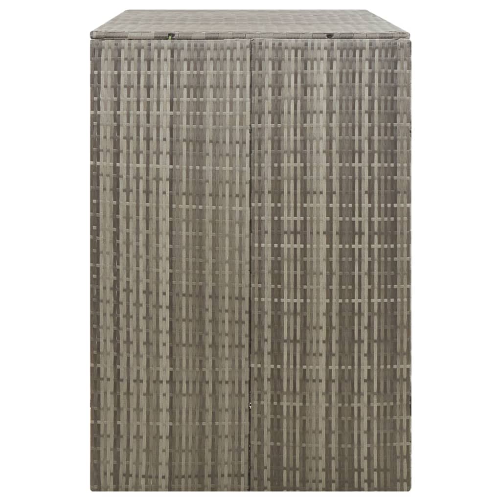 Gray poly rattan double wheelie bin shed, 55x31x46 inches, with double doors.