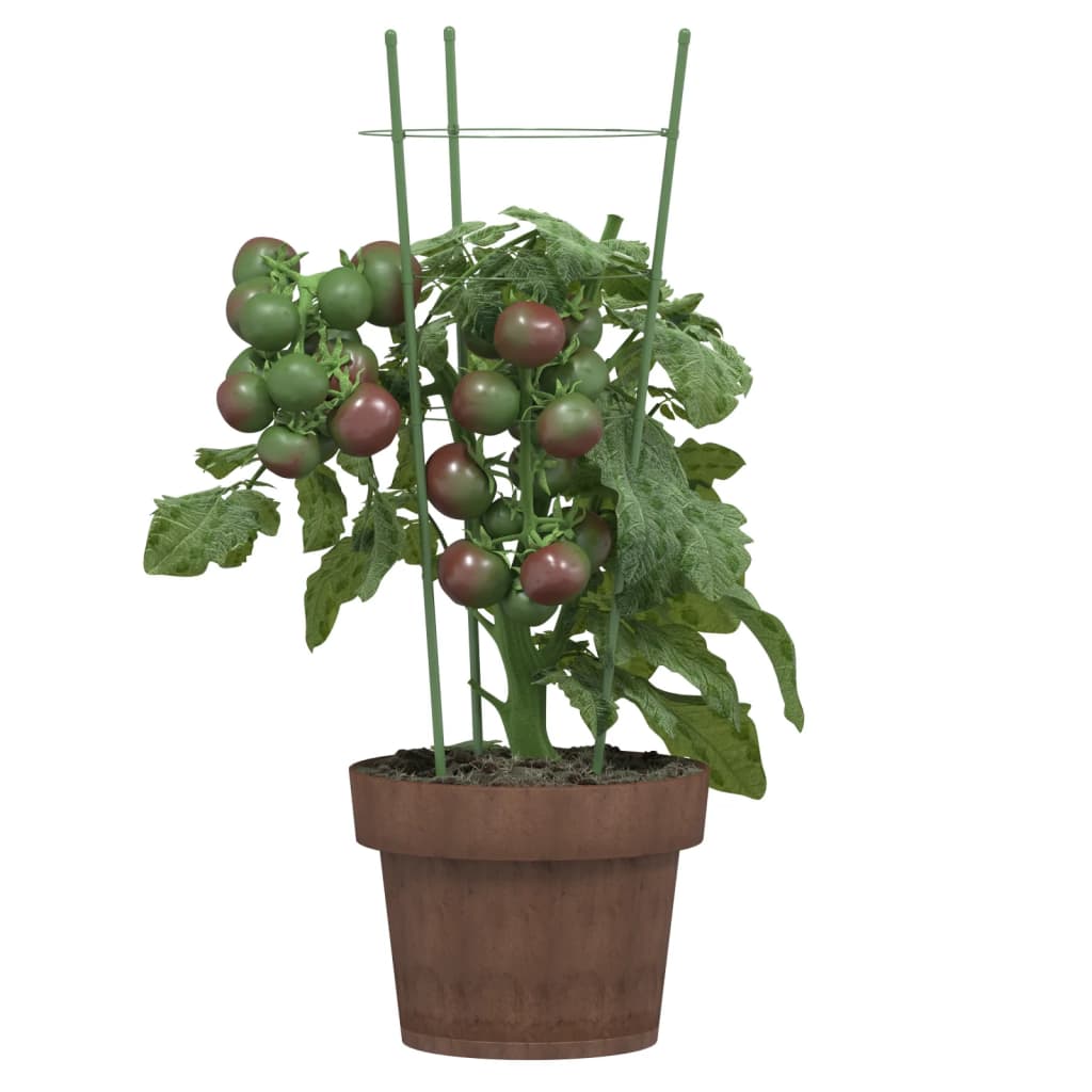 Garden Plant Supports with 3 Rings 5 pcs Green 17.7 Steel