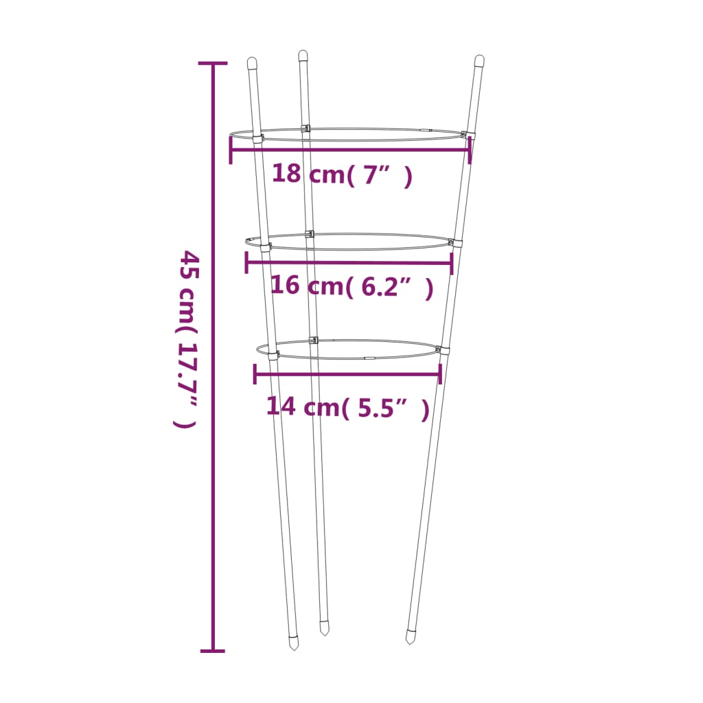 Garden Plant Supports with 3 Rings 5 pcs Green 17.7 Steel