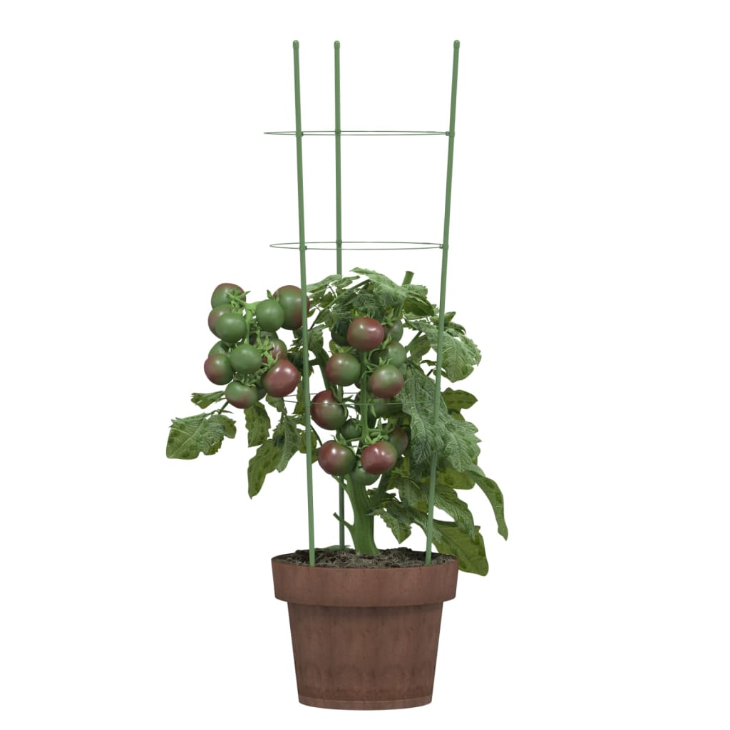 Garden Plant Supports with 3 Rings 5 pcs Green 23.6 Steel
