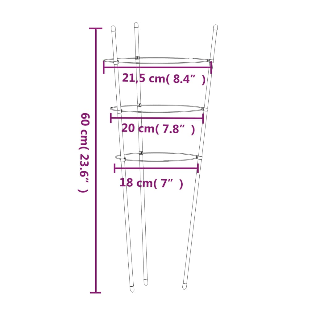 Garden Plant Supports with 3 Rings 5 pcs Green 23.6 Steel