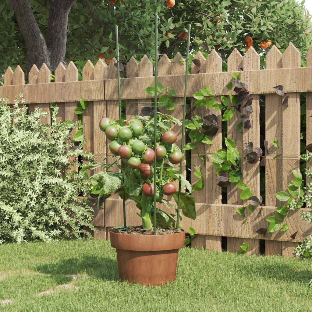Garden Plant Supports with 3 Rings 5 pcs Green 23.6 Steel