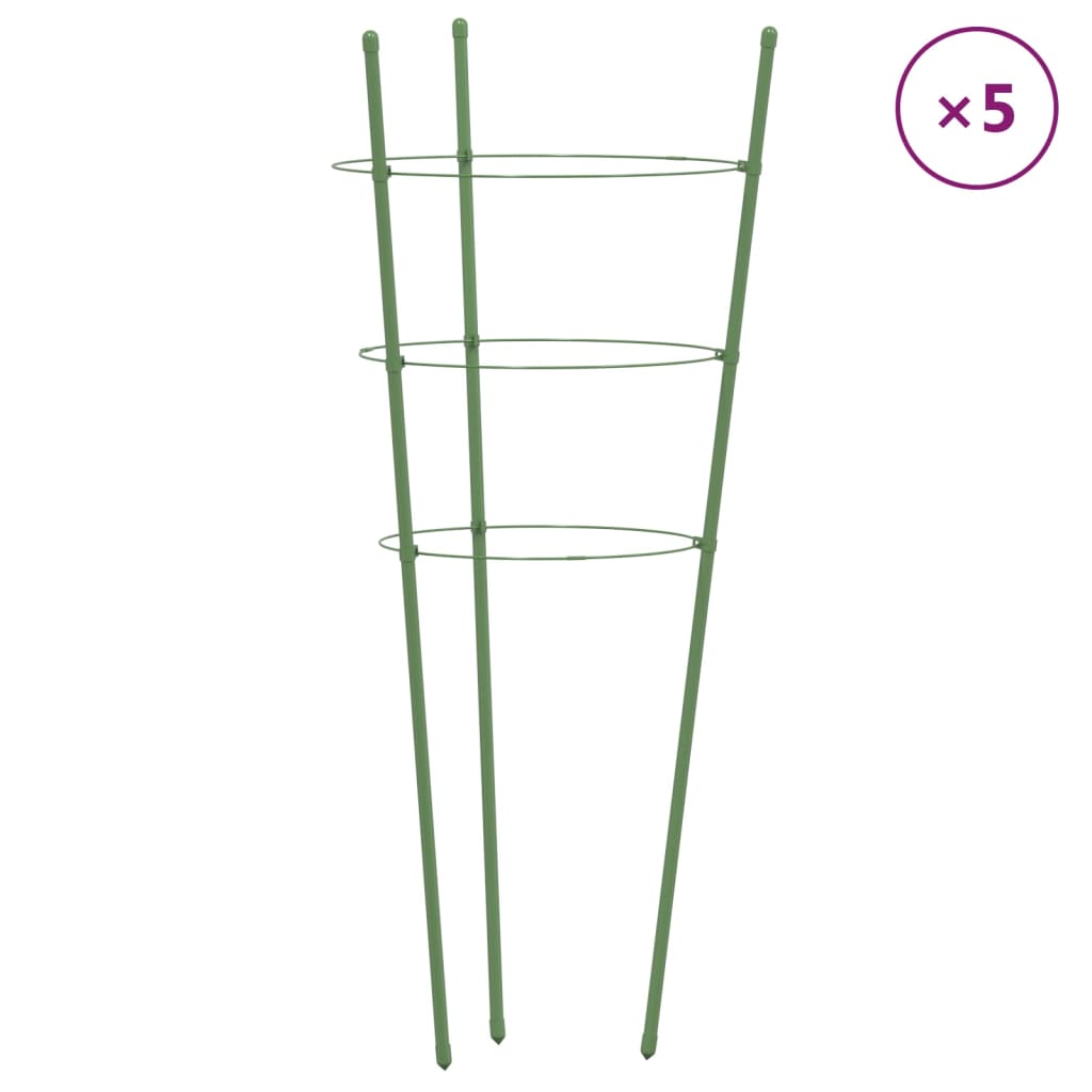 Garden Plant Supports with 3 Rings 5 pcs Green 29.5 Steel