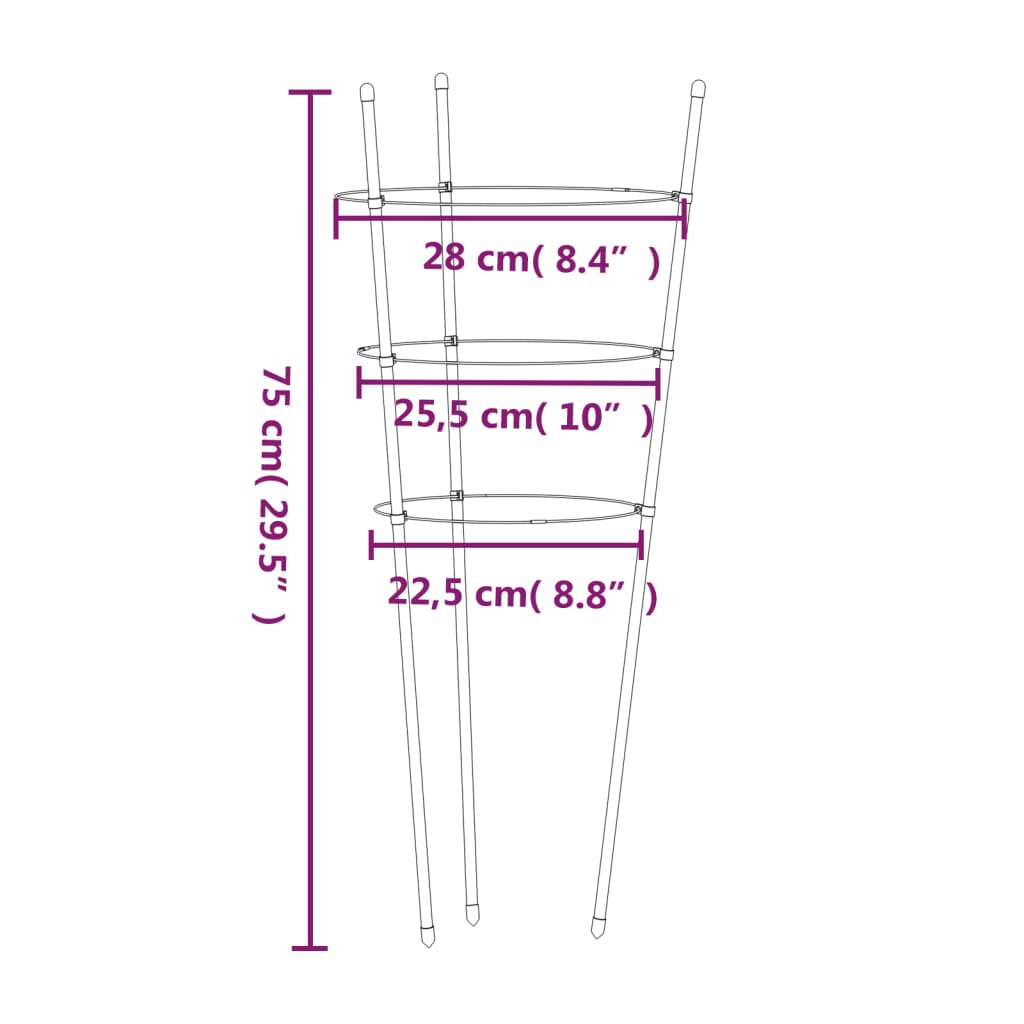 Garden Plant Supports with 3 Rings 5 pcs Green 29.5 Steel
