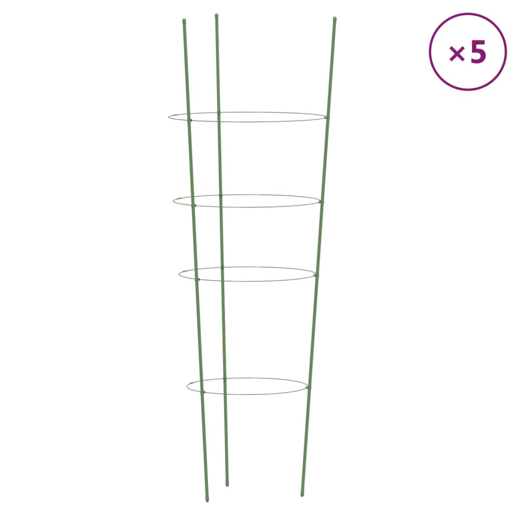 Garden Plant Supports with 4 Rings 5 pcs Green 35.4 Steel