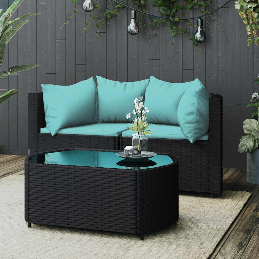 Patio Lounge Set Black, Water blue