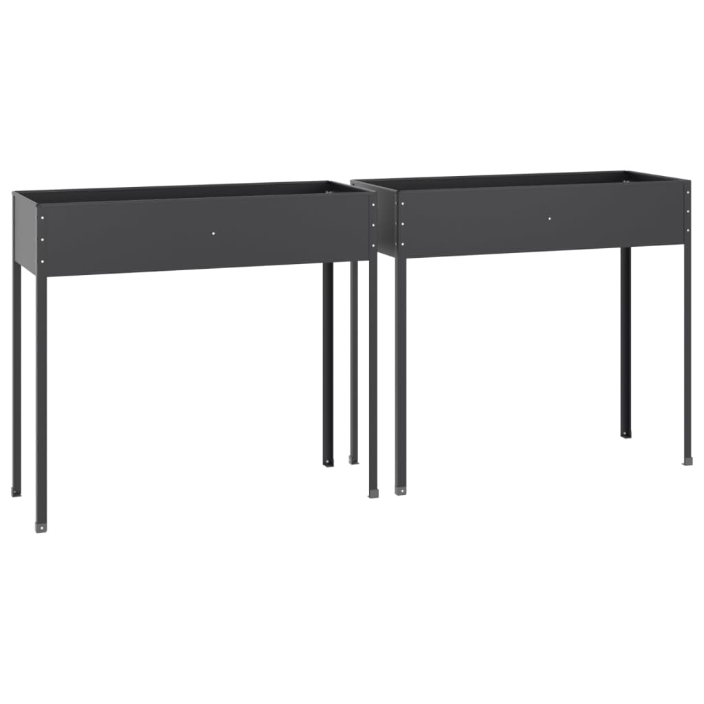 Garden Planters 2 pcs Anthracite Galvanized Steel