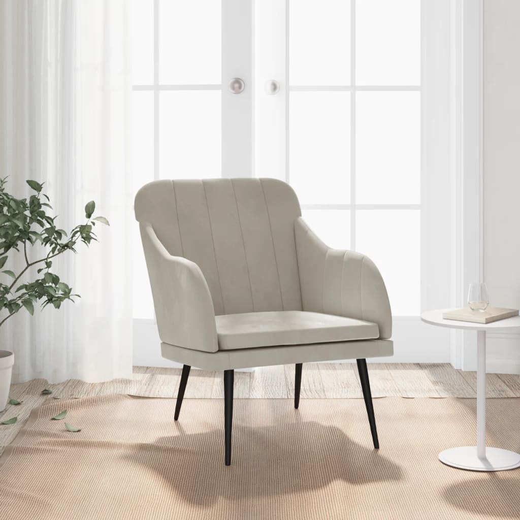 Armchair Light grey Velvet (100% polyester), metal, plywood Medium