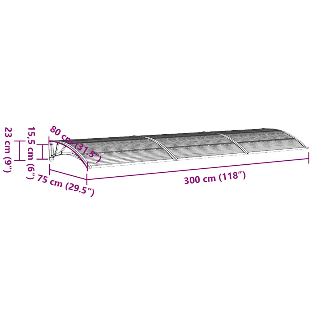 Door Canopy Gray 118.1x29.5 Polycarbonate