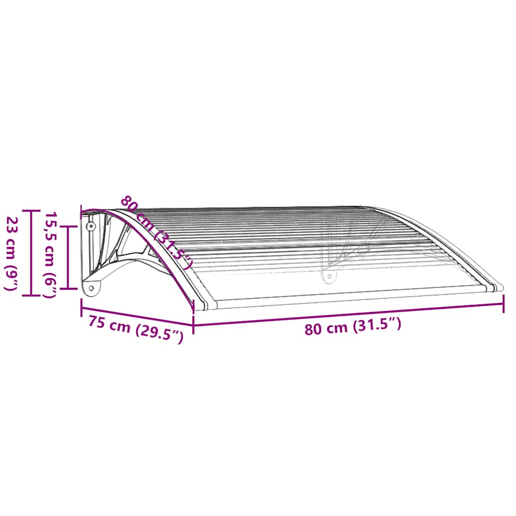 Door Canopy Black and Transparent 31.5x29.5 Polycarbonate