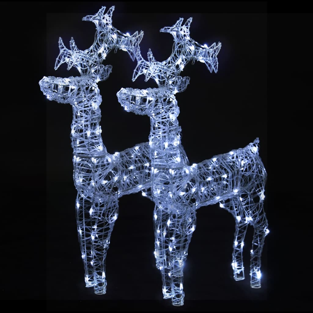 Two 39.4-inch tall acrylic LED reindeer Christmas decorations with white lights.