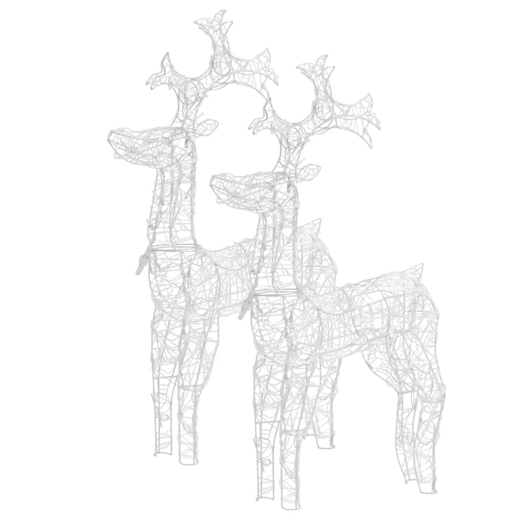 Two 39.4-inch tall acrylic LED reindeer Christmas decorations in white, standing side by side.