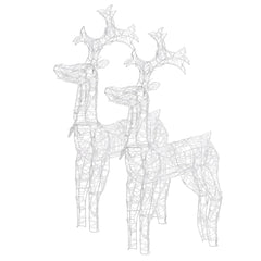 Two 39.4-inch tall acrylic LED reindeer Christmas decorations in white, standing side by side.