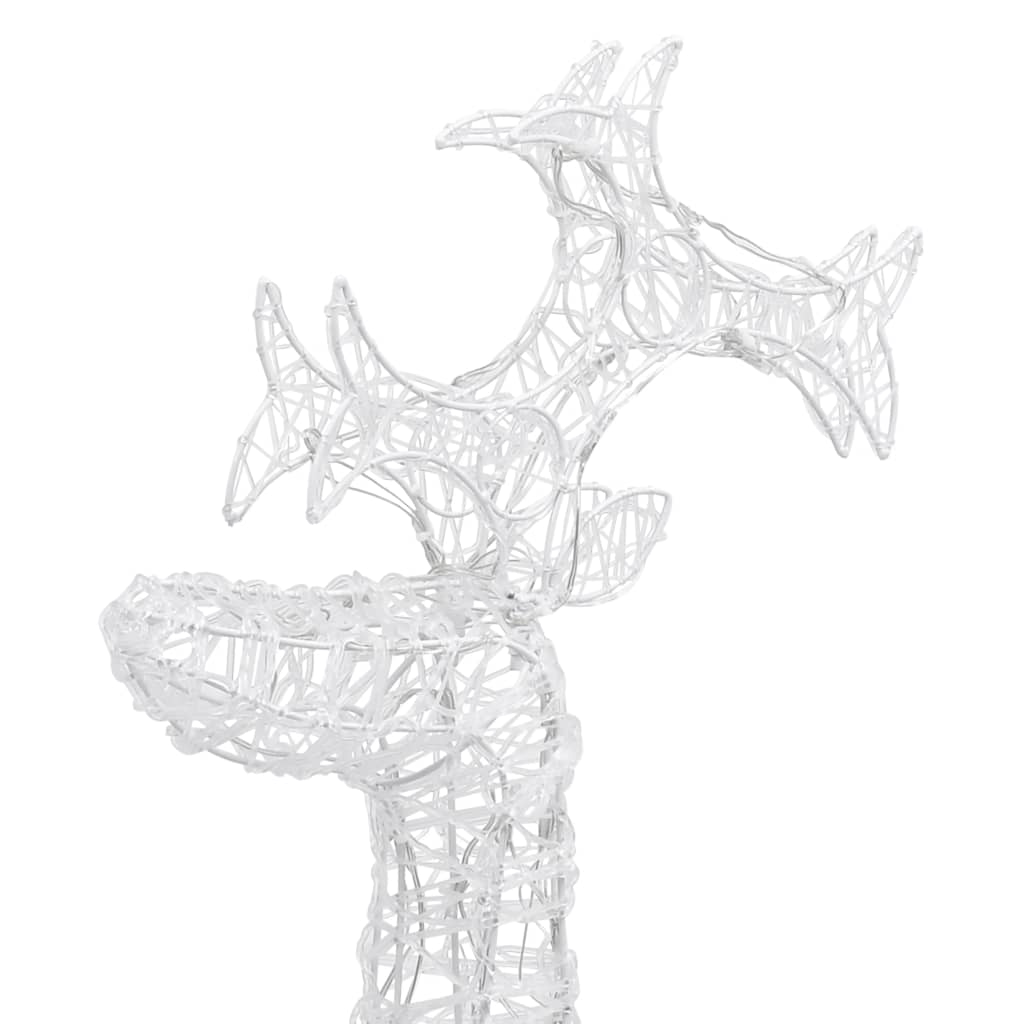 Two 39.4-inch tall white acrylic LED reindeer Christmas decorations with wireframe design.