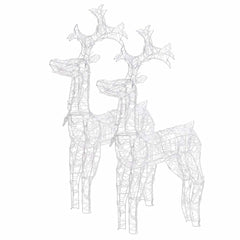 Two multicolor LED acrylic reindeer decorations, standing side by side.