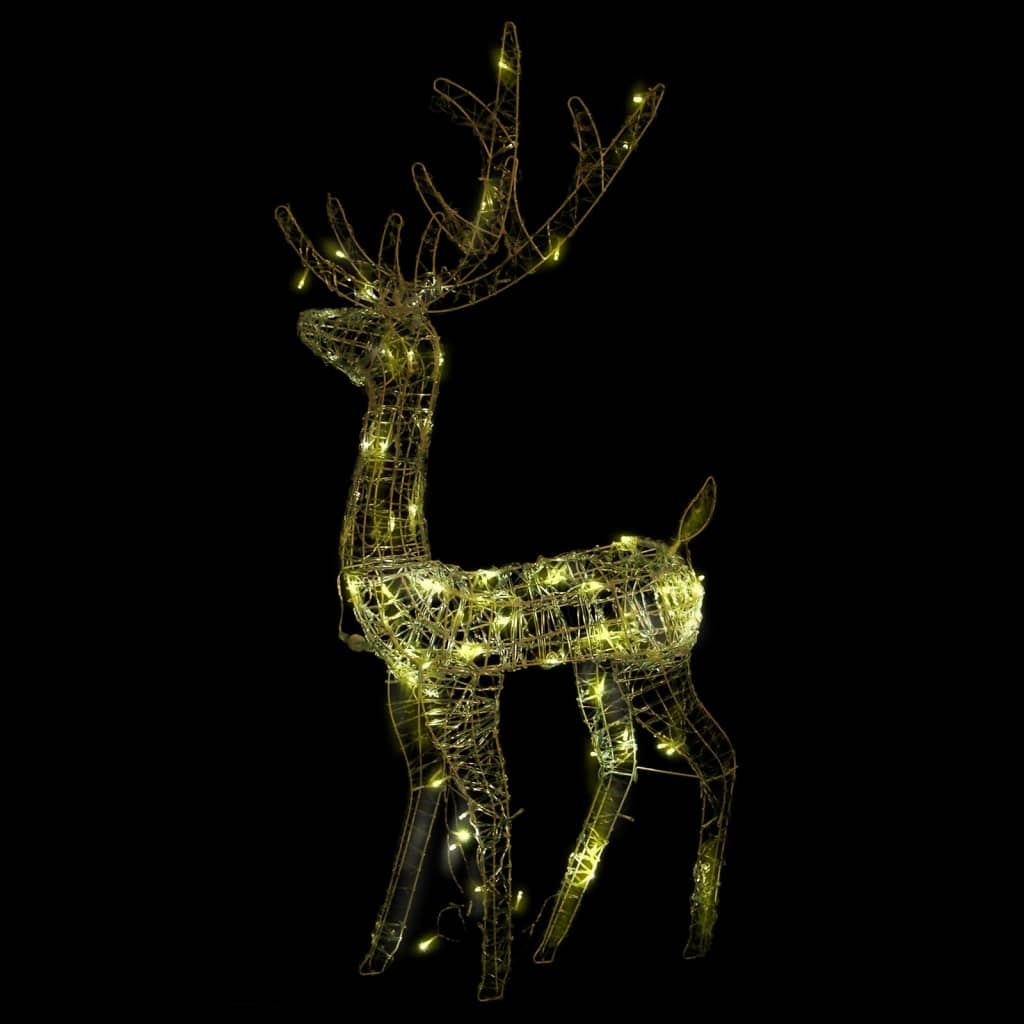 Two 47.2-inch lighted acrylic reindeer decorations with warm white LEDs.
