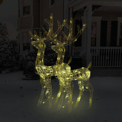 Two 47.2-inch lighted acrylic reindeer decorations with warm white LEDs on a snowy porch.