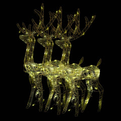 Three lighted acrylic reindeer decorations in warm white, arranged in a pack.
