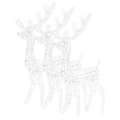 Three white acrylic lighted reindeer Christmas decorations are shown.