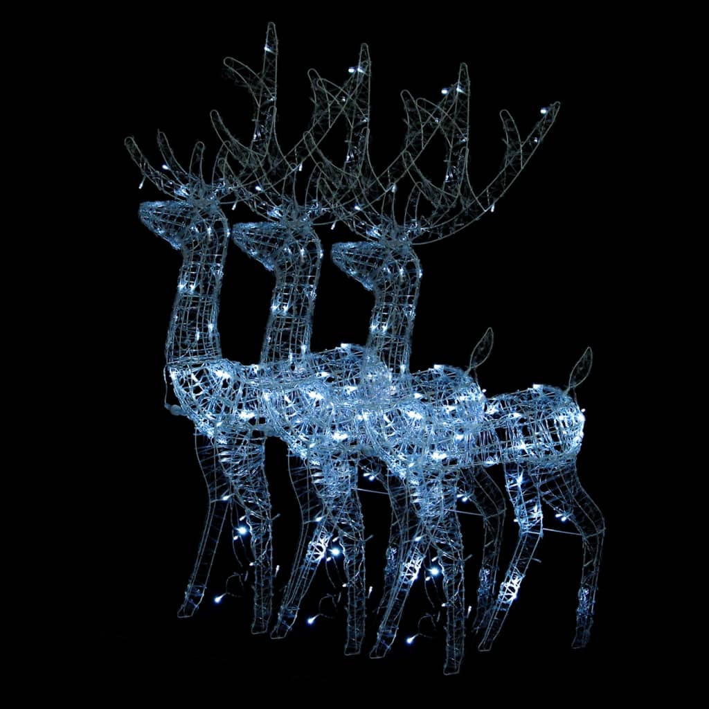 Three 47.2-inch acrylic reindeer silhouettes with cold white LEDs for Christmas decoration.