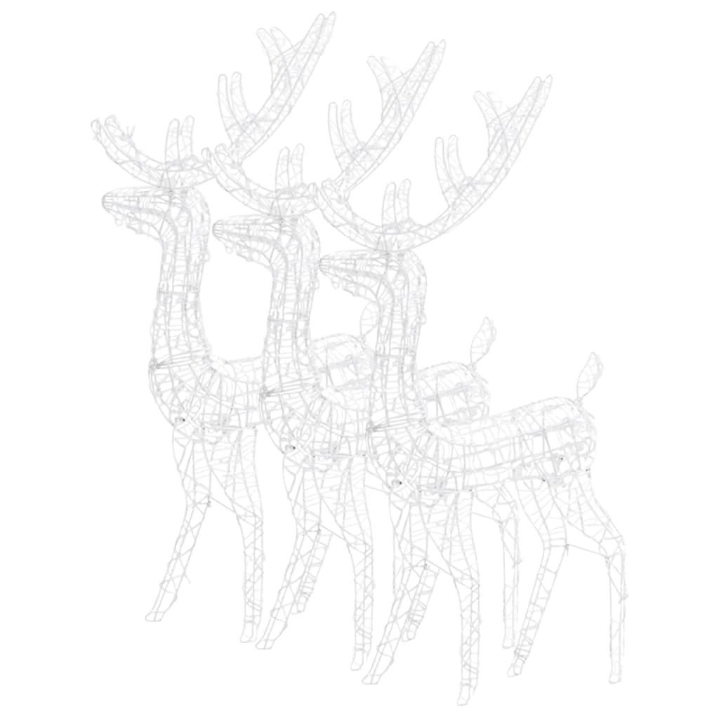 Three 47.2-inch white acrylic reindeer silhouettes with cold white LED lights for Christmas decorations.