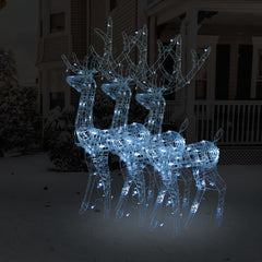 Three-piece set of 47.2-inch acrylic reindeer Christmas decorations with cold white LED lights.