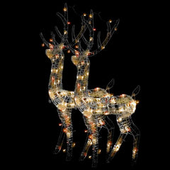 Two 47.2-inch multicolor lighted acrylic reindeer Christmas decorations.