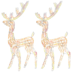 Two 47.2-inch multicolor lighted acrylic reindeer Christmas decorations.