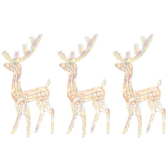 Three multicolor LED acrylic reindeer Christmas decorations in a pack.