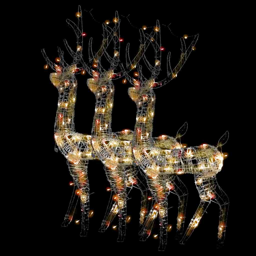 Three multicolor LED acrylic reindeer figures in a pack, with wireframe design and lights.