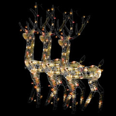 Three multicolor LED acrylic reindeer figures in a pack, with wireframe design and lights.
