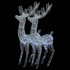 Pair of XXL clear acrylic reindeer Christmas lights with 250 cold white LEDs, 70.9 inches tall.