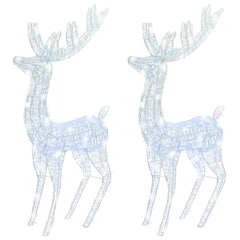 Two 70.9-inch tall acrylic reindeer figures illuminated by 250 cold white LEDs.