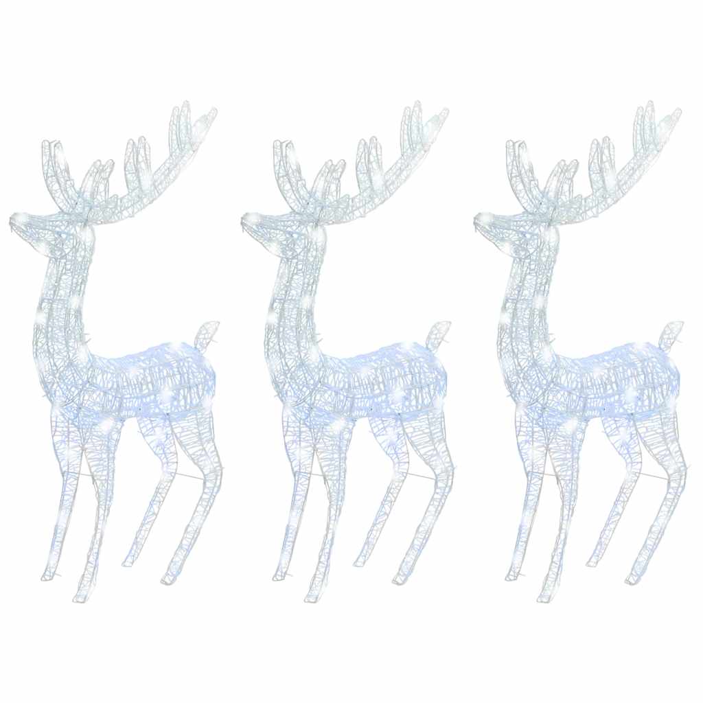 Three 70.9-inch acrylic reindeer silhouettes with 250 cold white LEDs.