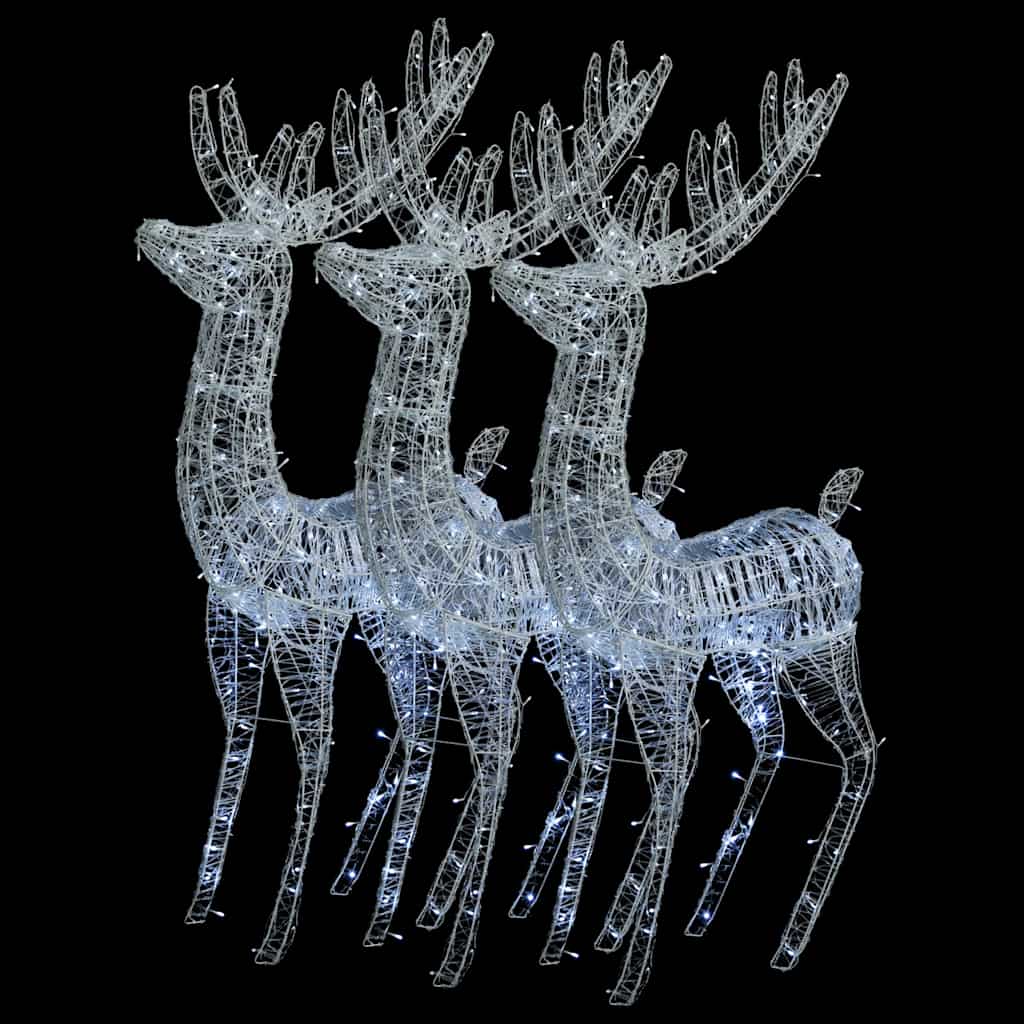 Three 70.9-inch acrylic reindeer silhouettes with 250 cold white LEDs, shown lit up.