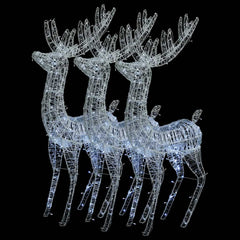 Three 70.9-inch acrylic reindeer silhouettes with 250 cold white LEDs, shown lit up.