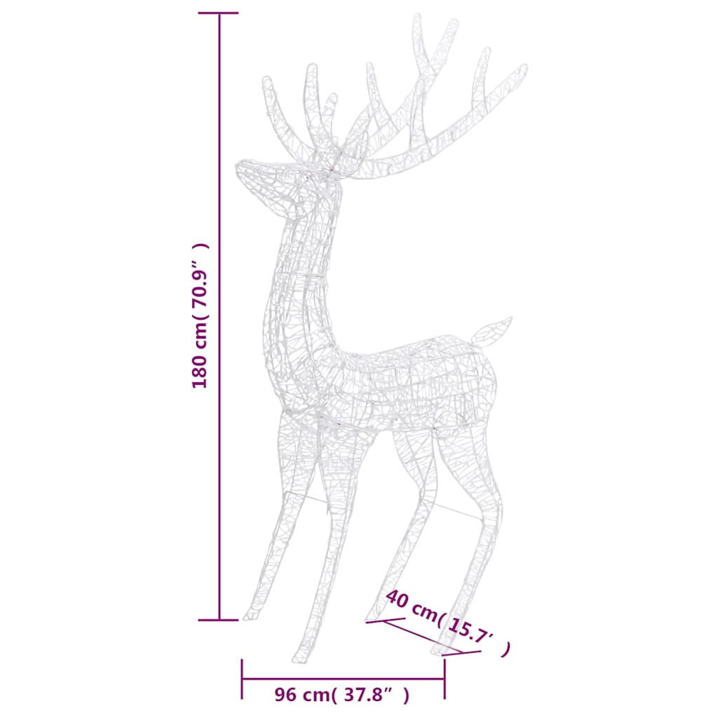 Two 70.9-inch acrylic reindeer light silhouettes with multicolor LEDs and size measurements.