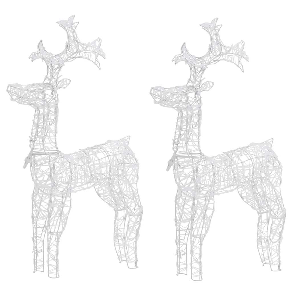 Two 39.4-inch tall lighted acrylic reindeer Christmas decorations in white.