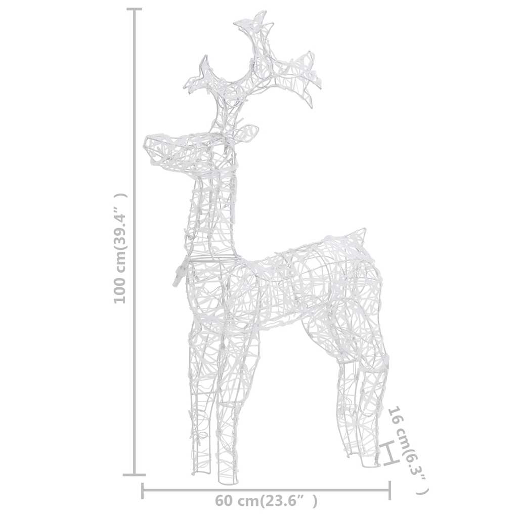 A pair of 39.4-inch tall lighted acrylic reindeer Christmas decorations with wireframe design and size markings.
