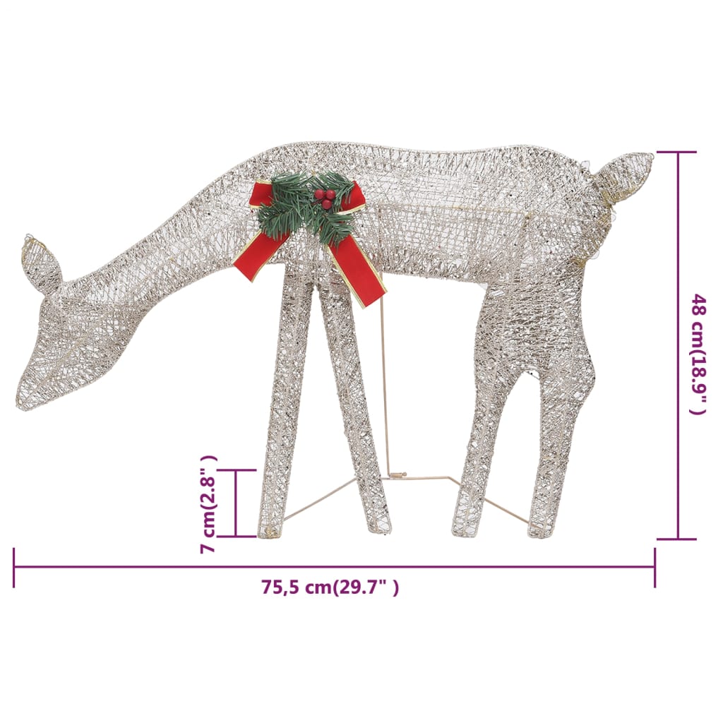 A set of 6 gold mesh reindeer figures with 180 warm white LEDs for Christmas lighting.