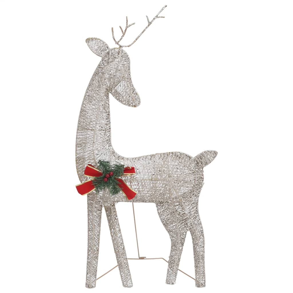 Six gold mesh reindeer figures with 180 warm white LEDs for Christmas lighting.
