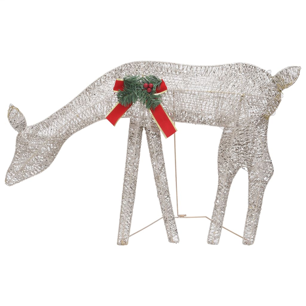 Set of 6 gold mesh reindeer light figures with 180 warm white LEDs.