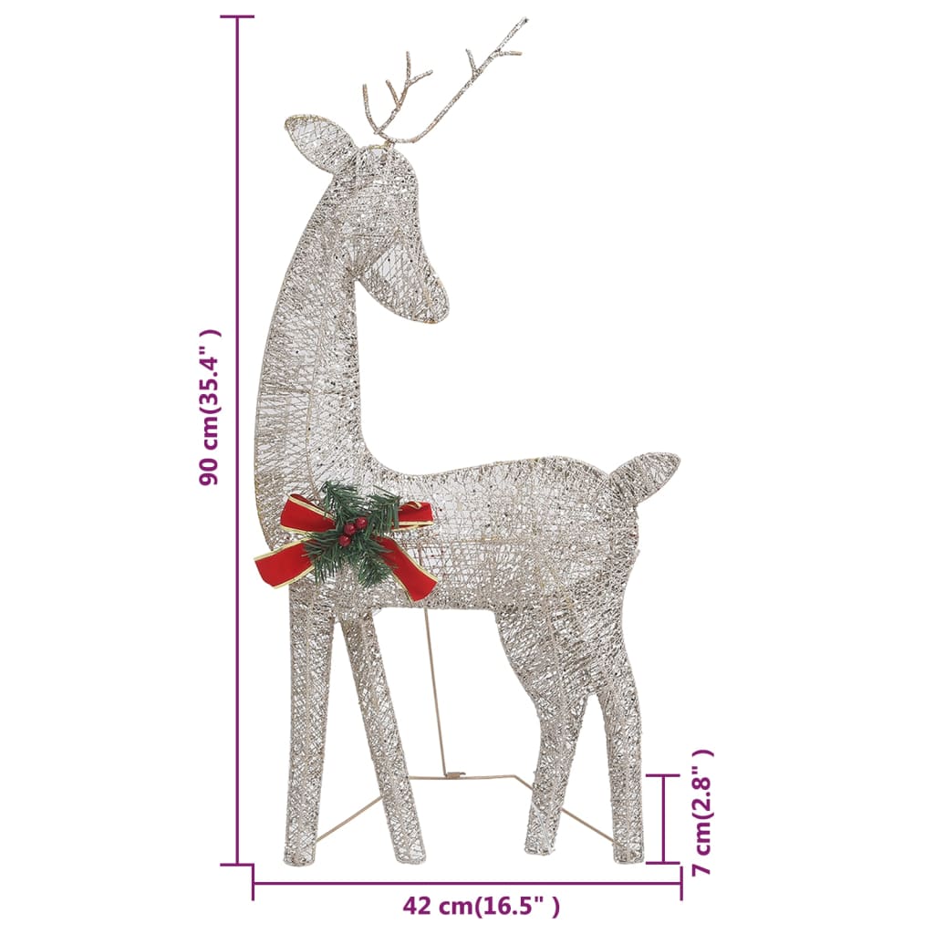 Six gold mesh reindeer Christmas lights with 180 warm white LEDs, measuring 42 cm tall.
