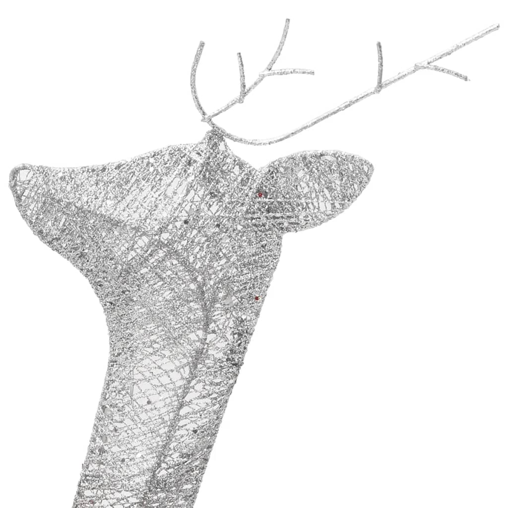 Silver mesh reindeer decoration with cold white LED lights and antlers for Christmas display